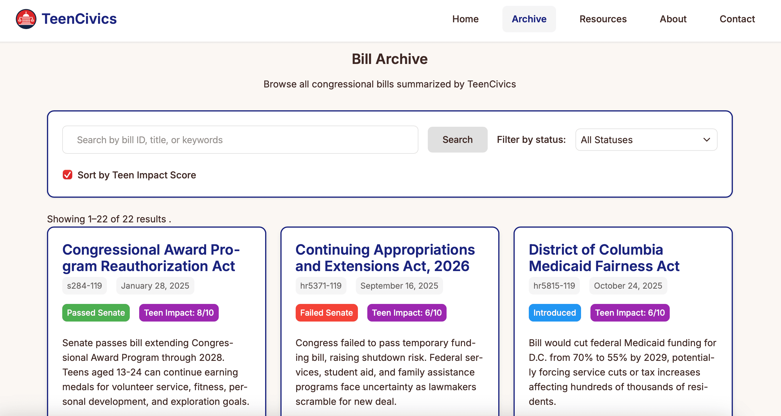 Screenshot of Teen Civics