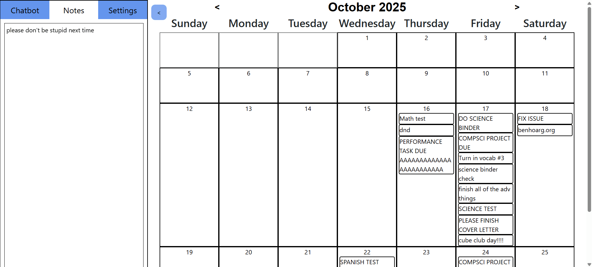 Screenshot of Palendar